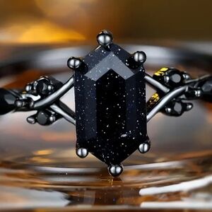 Womens Eligant Black Rhombus With Synthetic Zirconia Ring